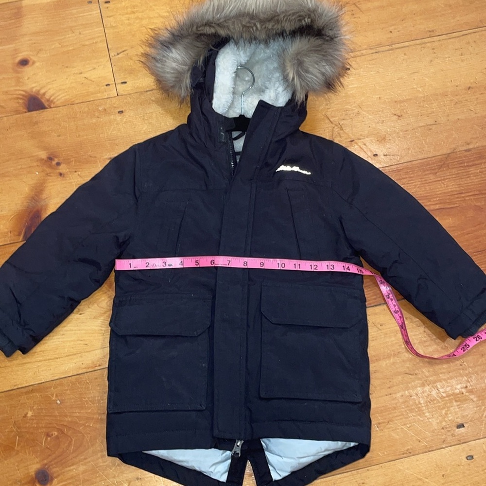 Eddie Bauer Down Coat Black Parka Jacket Faux Fur Trim Hood Waterproof 4 Kids - Picture 12 of 14